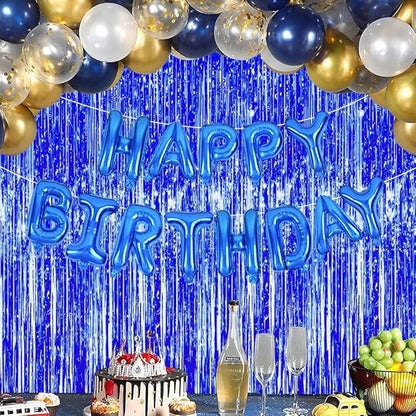 3 Pcs Blue Tinsel Foil Fringe Curtains,3.28ft x 6.56ft Gold Photo Booth Backdrop Streamer Curtain,Photo Booth Props,Ideal Bachelorette Party Supplies, Birthday, Christmas,New Year Decorations…