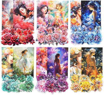 90Pcs Floral PET Stickers, Fantasy Holographic Stickers for Scrapbooking, DIY Crafts, Journaling Supplies & Junk Journal Ephemera