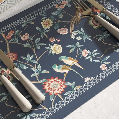 patdrea Blue Chinoiserie Rectangular PVC Placemats, Pack of 6, Waterproof Insulation, Soft and Durable, Suitable for Dining Table, Kitchen and Coffee Table Decoration,12"*17"