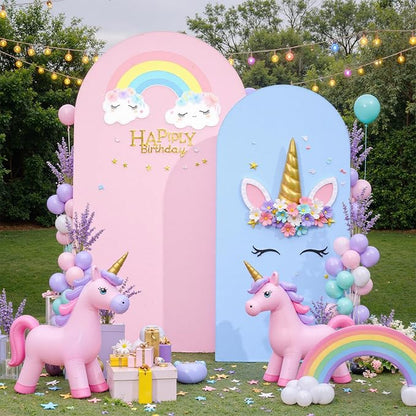 Blue Pink Arch Backdrop Cover Set of 2-7.2ft 6ft Dual Color Wedding Arch Cover-Wrinkle Free Stretchy Spandex Fitted Chiara Arch Stand Cover for Boy Girl Birthday Party Gender Reavel Photo Photography