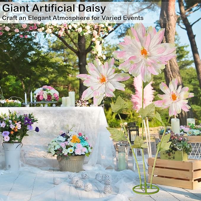 5.6 Ft Large Daisy Flowers for Decorations,Big Fake Daisy,Giant Artificial Flower with Stand,for Home Garden Hotel Office Decor,Photography Props,Wedding,Birthday,Art Gallery,Shop Window Display(Pink)