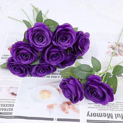 Artificial Rose Flower Artificial Flowers Flower with Long Stem Silk Roses Bouquet for Wedding Bridal Shower Party Home Decoration (Purple, 12 Pcs)
