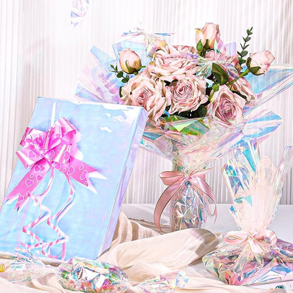 woric Iridescent Cellophane Wrap for Gift Baskets 82 Ft X 17 In Cellophane Wrap Roll Gift Basket Wrapping Plastic for Christmas Candy Basket Treats Flower Birthday Gifts DIY Crafts (Iridescent Blue)