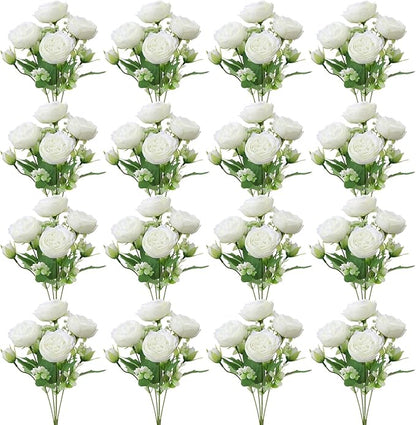 16 Pack White Peonies Artificial Flowers, Fake Silk Hydrangea Bouquet for Bridal Wedding Home Table Decor Reusable Dining Opening Ceremony Birthday Arrangement Faux Floral