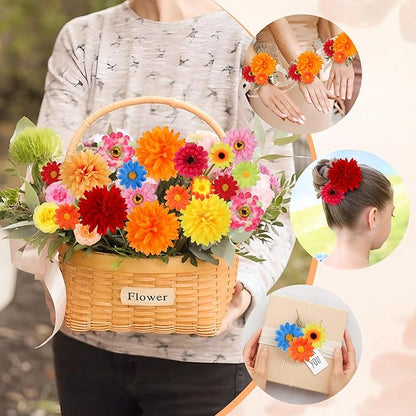 210Pcs Fall Decor Mini Silk Flower Heads Small Fake Mums Rose Faux Flowers Bulk for Crafts Orange Artificial Loose Fabric Flowers Heads Sunflower Bulk for Wedding Hair Cap Autumn Home Decorations
