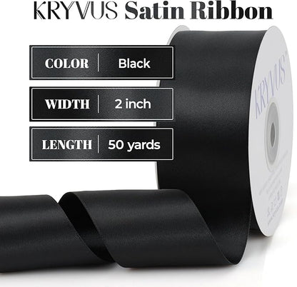 Black Satin Ribbon, Double Faced 2 Inch X 50 Yards Black Ribbon, Premium Satin Ribbon for Gift Wrapping, Crafts, Hair Bow Making, Sewing, Flower Bouquet, Wedding Party Decor