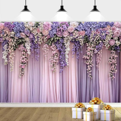 5x3ft Purple Flower Wedding Photography Backdrop Lavender Floral Wedding Bridal Photography Backdrop Anniversary Birthday Baby Shower Girl Party Banner Photo Booth Props Background Wall Decor