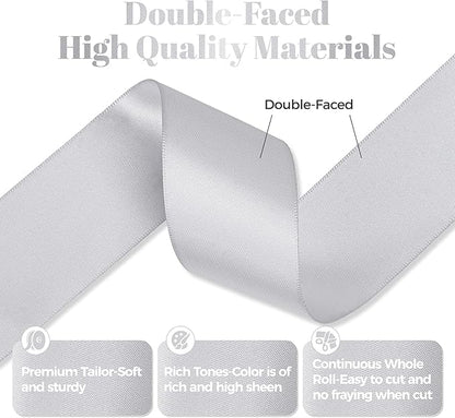 Premium Double Faced Satin Ribbon, 1-1/2 Inch X 25 Yards, Silver, Perfect for Gift Wrapping, Crafts, Wedding Decor