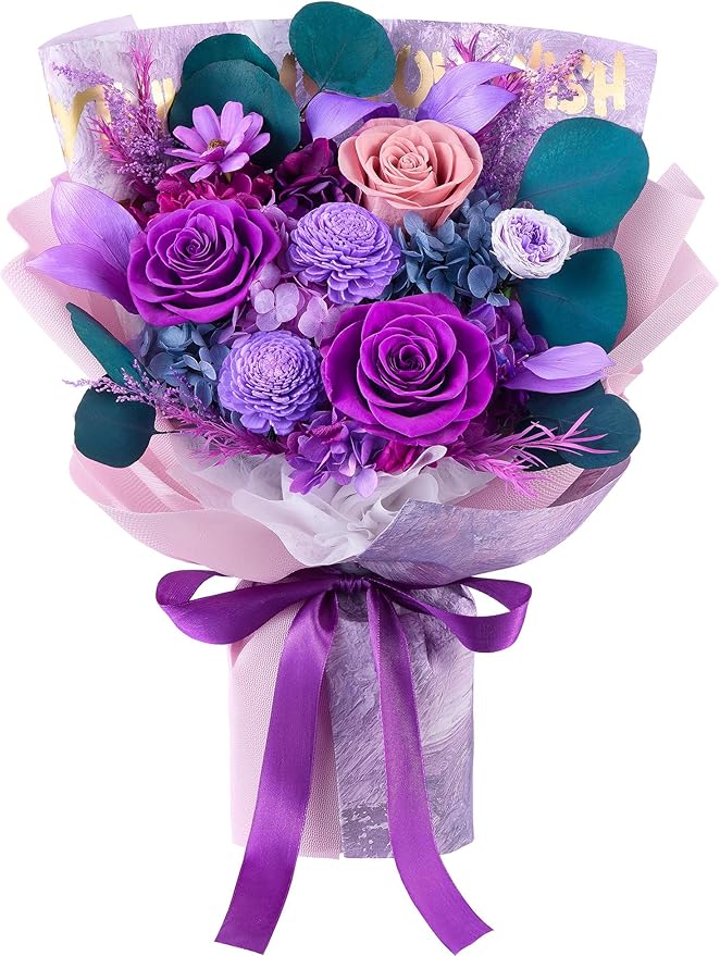 Eterfield Flowers for Delivery Prime, Forever Flowers Bouquet, Preserved Roses and Purple Flowers Birthday Gifts for Her Women Wife Mom Grandma Graduation Valentine's Day Mother's Day