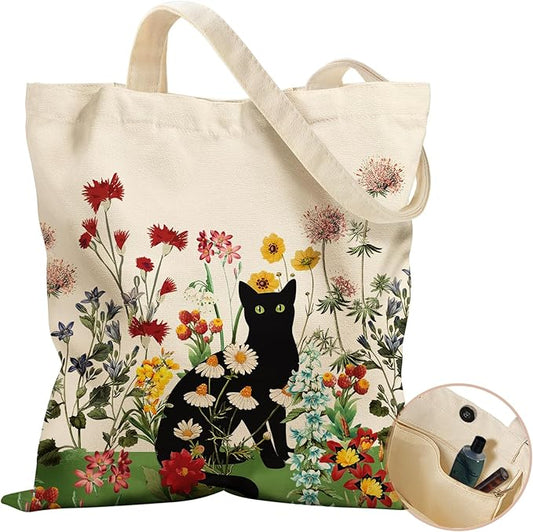 Aesthetic Tote Bag for Women- with Magnetic Buckle and Zipper Inner Pocket Cloth Cotton Canvas Tote Bags