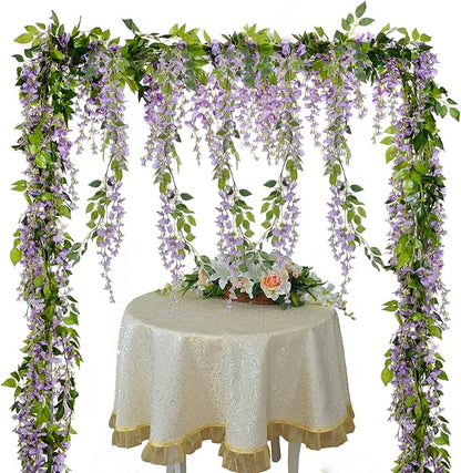 Lvydec Wisteria Artificial Flowers Garland, 4 Pcs Total 28.8ft Artificial Wisteria Vine Silk Hanging Flower for Home Garden Outdoor Ceremony Wedding Arch Floral Decor (Light Purple)