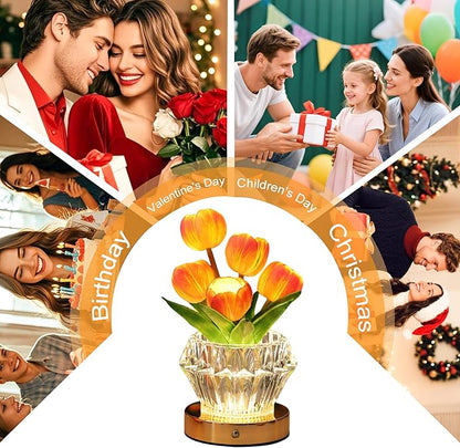 Tulip Flower Lamp with Diamond Vase, 3 Color LED Night Light, Dimmable Touch Control, Artificial Floral Decor for Bedroom Bar Coffee Shop Wedding Birthday Gifts for Women Christmas Valentine Day