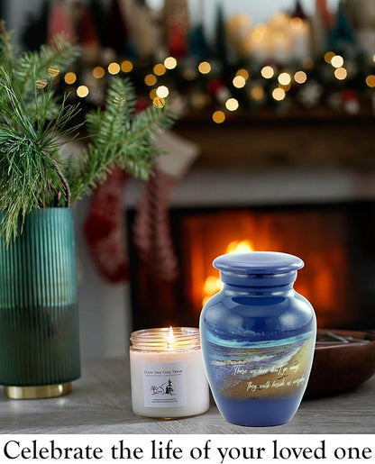 Footprints Keepsake Urn - Footprints Mini Cremation Urns for Ashes - Handcrafted Miniature Beach Sharing Urn - Mini Memorial Blue Urns with Premium Box & Velvet Bag (Keepsake)