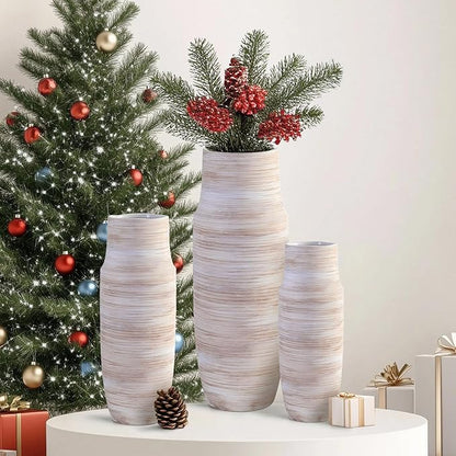 ALMA 11 inch Tall Cream and Beige Vase for Modern Living Room Decor, Wide Mouth Large Vase for Flower Bouquets, Ceramic Table Vases for Boho Room Decor, Modern Farmhouse, French Country Style