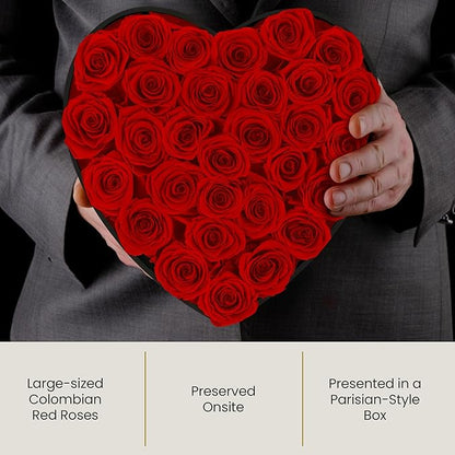 The Eternity Rose 30-Piece Preserved Roses in a Luxury Gift Box – Real Roses in Heart Black Box – A Valentine’s Gift as Everlasting as Your Love