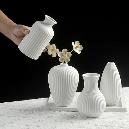 6'' White Ceramic Ribbed Bud Vases in Bulk, Set of 6 Small Pampas Grass Flower Vase for Modern Farmhouse, Boho Home Decor, Living Room, Vintage Wedding Centerpiece, Table, Shelf Decoration