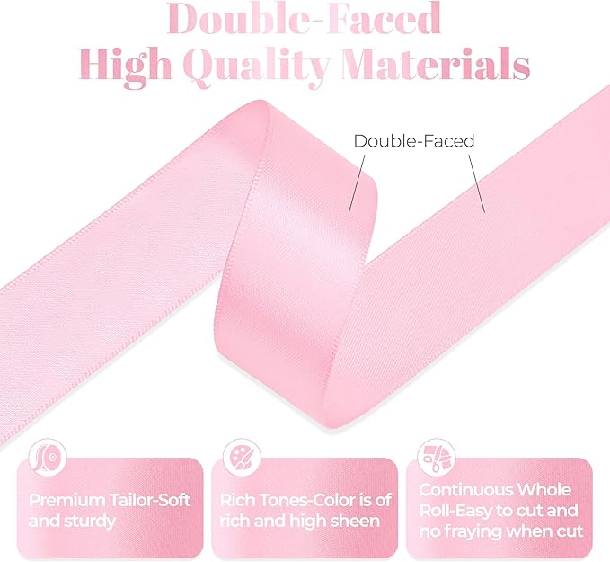 Pink Satin Ribbon, 1 Inch X 50 Yards, Premium Satin Polyester Ribbon for Gift Wrapping, Crafts, Wedding Decor