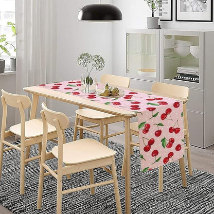 Red Cherry Table Runner,Spring Summer Fruit Tropical Birthday Party Decorations Dining Room Home Kitchen Table Decor 13 x 70Inch