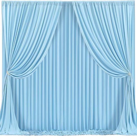 Blue Backdrop Curtains 4 Panels - Wrinkle-Free Light Blue Curtains Polyester Photography Drapes Photo Background for Baby Shower Birthday Party Decorations- 16 X10FT (Blue)