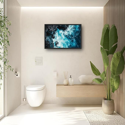 Blue Ocean Large Wall Art Framed Wall Decor for Living Room Ocean Reef Pictures Oversized Canvas Print Painting Modern Extra Large Artwork for Bedroom Office Home Decor 36"x24"