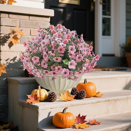 Artificial Flowers for Outdoor Indoor Garden Home Decoration, Faux Flower Daisy with Eucalyptus Leaves Fake Plants Greenery Boxwood Porch Patio, 12 Bundles