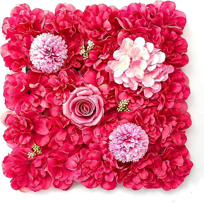 Flower Wall Backdrop, 12PCS 10.6"-15.7" Artificial Flower Wall Panel with Various Styles, 3D Floral Wall Decor for Wedding Photo Background Festive Party Home Decoration (H004, 15 * 15in)
