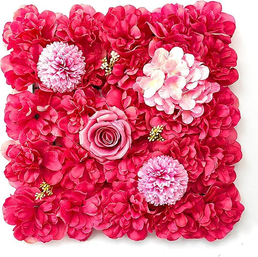 Flower Wall Backdrop, 12PCS 10.6"-15.7" Artificial Flower Wall Panel with Various Styles, 3D Floral Wall Decor for Wedding Photo Background Festive Party Home Decoration (H004, 15 * 15in)