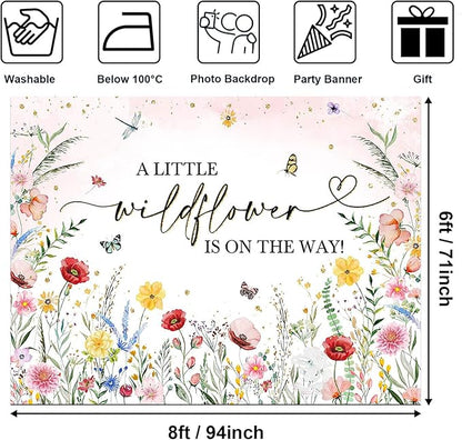 Avezano 8 x 6 ft Wildflower Baby Shower Backdrop Watercolor A Little Wildflower is On The Way Baby Shower Party Decorations Wildflower Theme Girl Banner Photoshoot Props