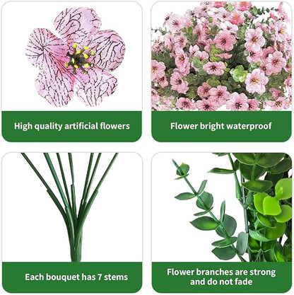Artificial Flowers for Outdoor Indoor Garden Home Decoration, Faux Flower Daisy with Eucalyptus Leaves Fake Plants Greenery Boxwood Porch Patio, 12 Bundles