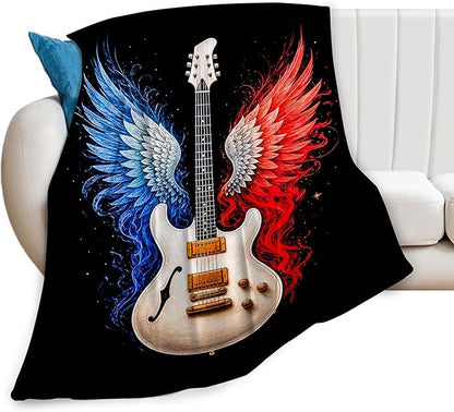 Guitar Blanket Music Throw Blanket Musical Instrument Soft Cozy Fleece Fuzzy Stuffed Plush Flannel Gifts for Girls Women Boys Kids Adults 50"X60"