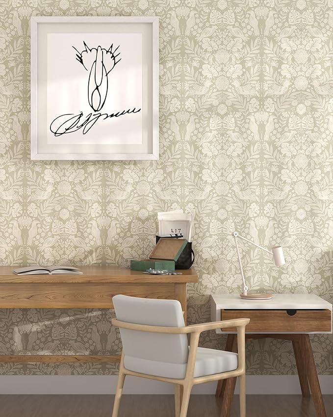Boho Wallpaper Peel and Stick Wallpaper Vintage Leaf Contact Paper Self Adhesive Wall Paper Removable 17.3" X 393"Beige Art Decoration Floral Wallpapers for Bedroom Home Kitchen Cabinets Vinyl
