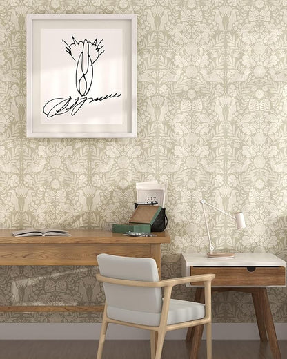 Boho Wallpaper Peel and Stick Wallpaper Vintage Leaf Contact Paper Self Adhesive Wall Paper Removable 17.3" X 393"Beige Art Decoration Floral Wallpapers for Bedroom Home Kitchen Cabinets Vinyl