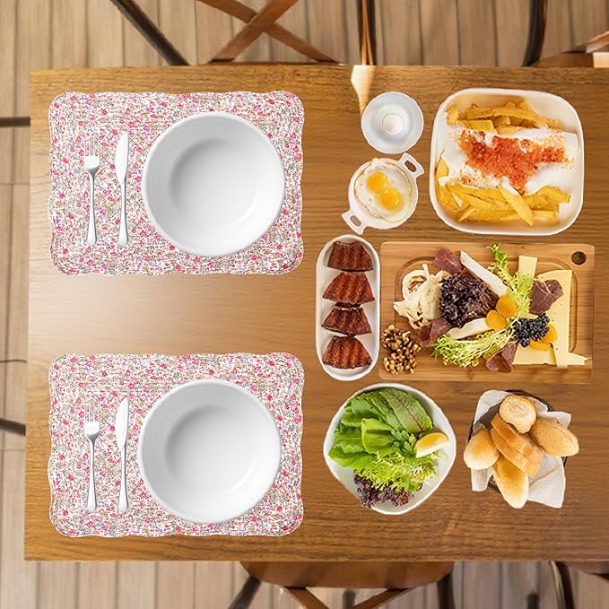 Quilted Placemats Set of 4 18"X13" Cotton Placemats Washable Cloth Table Mats for Kitchen Table (Floral Print)