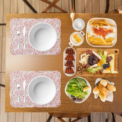 Quilted Placemats Set of 4 18"X13" Cotton Placemats Washable Cloth Table Mats for Kitchen Table (Floral Print)