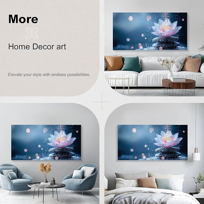 Iallbin Buddha Wall Art & Zen Wall Decor White Lotus on Water Canvas Painting - for Yoga Meditation Room, Spa & Bathroom, Iallbin Zen Stone Wall Art & Zen Wall Decor, Single Luminous Lotus Flowe Spiritually Uplifting Quality -for Yoga Meditation Room, ...