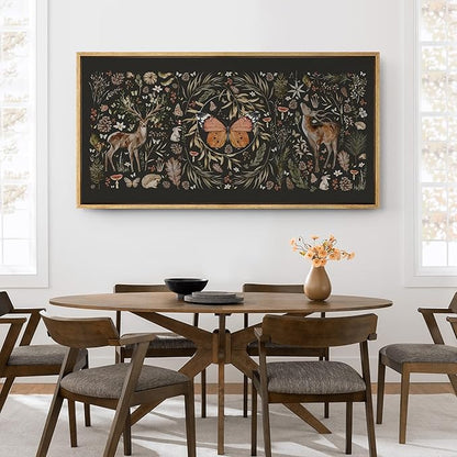 SIGNFORD Extra Large Framed Canvas Print Wall Art Enchanted Wildlife Garden Illustrations Modern Art Relax/Calm Warm for Living Room, Bedroom, Office - 60"x30"