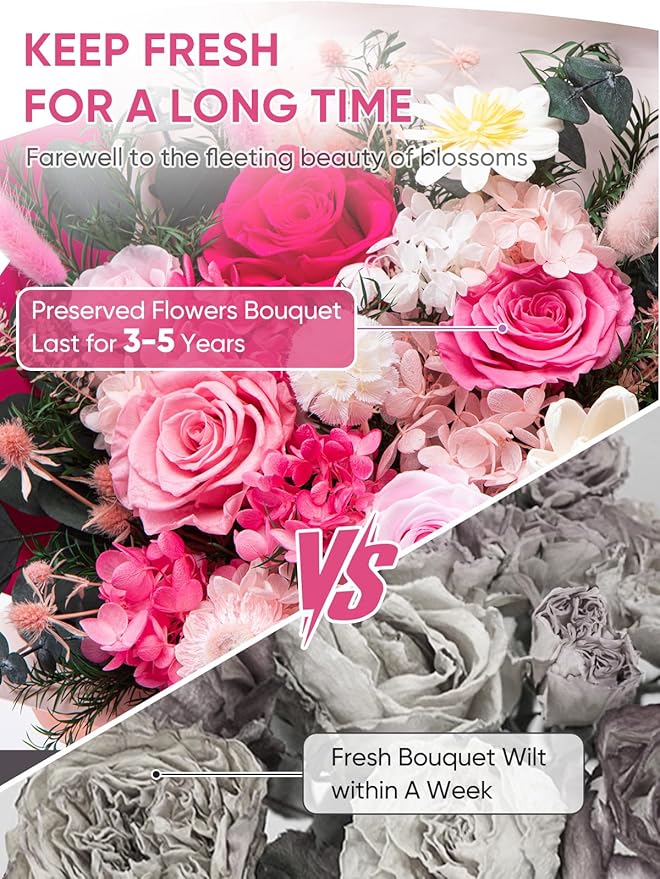 Flowers for Delivery Preserved Flower Fresh Bouquet Forever Flowers Birthday Gifts for Women Mom Anniversary Pink Real Rose Gifts for Grandma Sister Wife Her from Daughter Home Wedding Decor