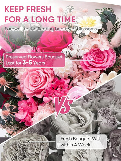Flowers for Delivery Preserved Flower Fresh Bouquet Forever Flowers Birthday Gifts for Women Mom Anniversary Pink Real Rose Gifts for Grandma Sister Wife Her from Daughter Home Wedding Decor