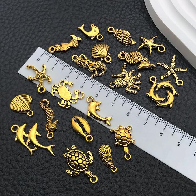 WOCRAFT 60pcs Antique Gold Ocean Bracelet Charms for Jewelry Making Sets DIY Necklace Bracelet Keychain Crafting Charms Kit Craft Supplies (SN882)