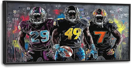 Large Football Wall Art for Living Room, Framed Oversized Graffiti Sport Wall Decor Cool Canvas Painting Pictures for Men Modern Artwork for Living Room Bathroom Bedroom Office Dining Room 60"x30"