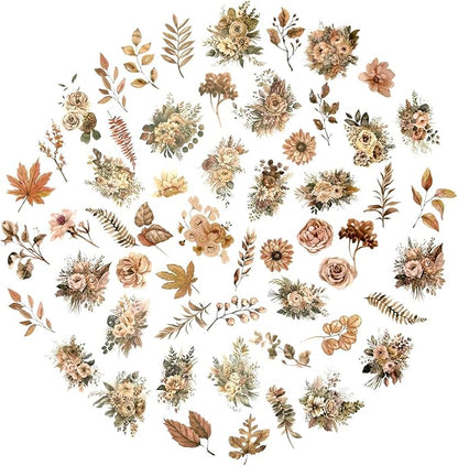 100 Pcs Autumn Flower Stickers for Scrapbooking Junk Journal Card Making CollageNotebook Diary Planner Letter Envelope Water Bottle Phone Case Craft Decoration (Autumn)