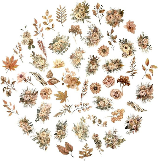 100 Pcs Autumn Flower Stickers for Scrapbooking Junk Journal Card Making CollageNotebook Diary Planner Letter Envelope Water Bottle Phone Case Craft Decoration (Autumn)