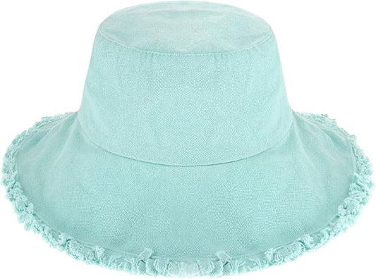 CHOK.LIDS Frayed Bucket Hats for Women Men Unisex Trendy Washed Cotton Floppy Wide Brim Boonie Outdoor Summer Beach Headwear