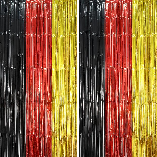 2 Pack Red Black Gold Foil Fringe Backdrop Curtains, Tinsel Streamers Party Decorations, Fringe Backdrop, Door Shimmer for Thanksgiving Day or Birthday Party