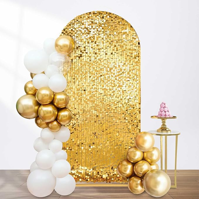 Fanqisi Big Payette Sequin Arch Covers: 6.6FT Arch Backdrop Covers Gold Shimmer Backdrop Cover for Party Bridal Shower Decorations