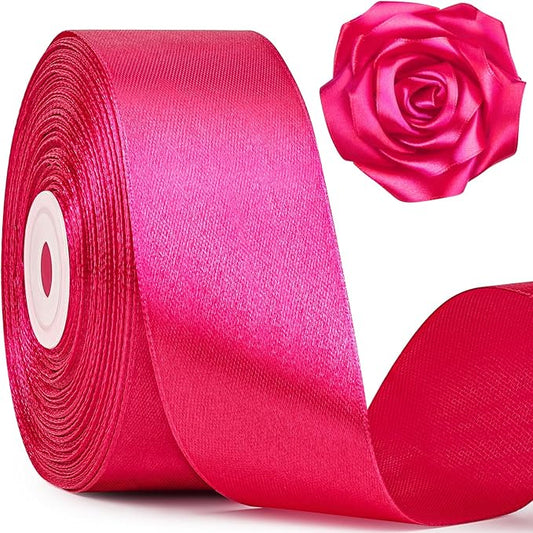 1-1/2 Inch Wide Rose Red Satin Ribbon, 50 Yards Solid Polyester Fabric Ribbon for Roses Making, Gift Wrapping, Christmas, Wedding Decorations, Crafts, Bows
