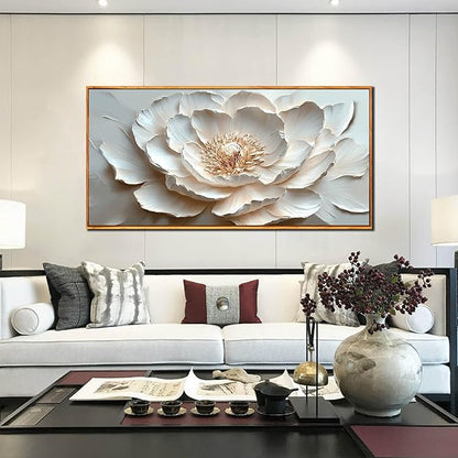 White and Pink Flower Pictures Wall Decor for Office Women - Modern Wall Art for Living Room - Wooden Framed Wall Art for Bedroom Size 29" x 59"