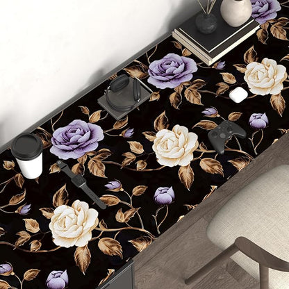 Golden Floral Wallpaper Peel and Stick Vintage Purple Gold Rose Contact Paper Self Adhesive Removable Retro Dark Flower Wall Mural for Bedroom Walls Shelves Cabinet Table Decor 17.5" x 118"