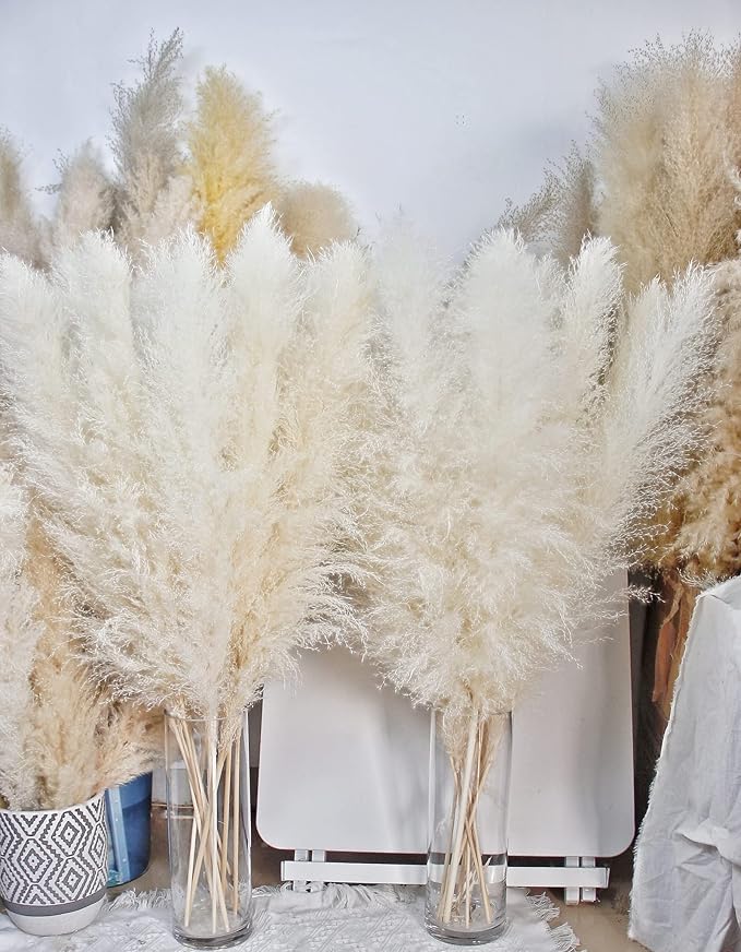 10 Stems 40-inch White Pampas Grass Decor Tall, Large Pampas Grass, Boho Neutral Home Decor Bouquet. Fluffy Pampas Grass for Floor Vases, Wedding Floral Arrangements, Wall Decor, Farmhouse Table Decor