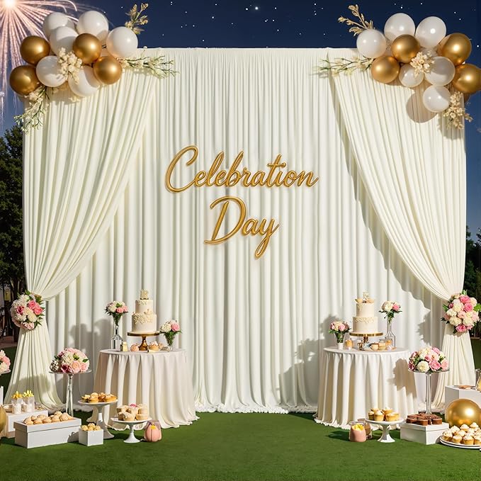 gogoparti 20ft x 12ft Ivory Wrinkle-Free Backdrop Curtain for Wedding Parties, Thick Polyester 4 Panels 5x12ft for Wedding Birthday Baby Shower Halloween Photography Party Background